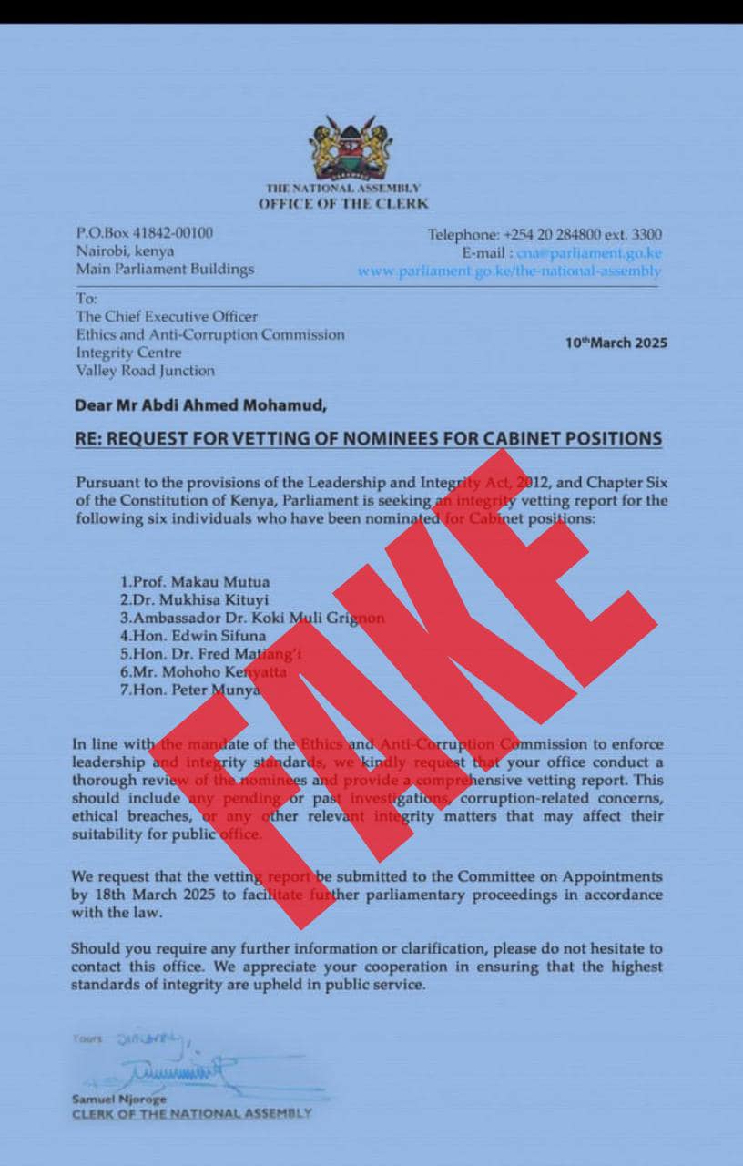 Notice of a fraudulent letter circulation on Social Media